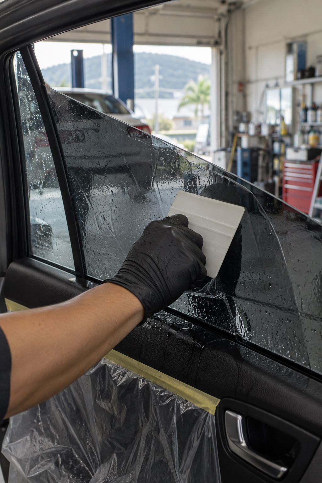 Sample image: window tint film being applied